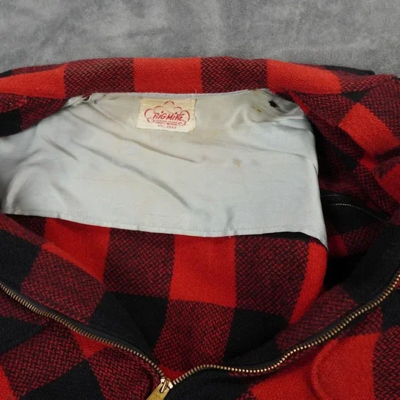 VTG 50s BIG MIKE Buffalo Plaid Wool Jacket 46‎ Red Black Talon Zip Union Made US